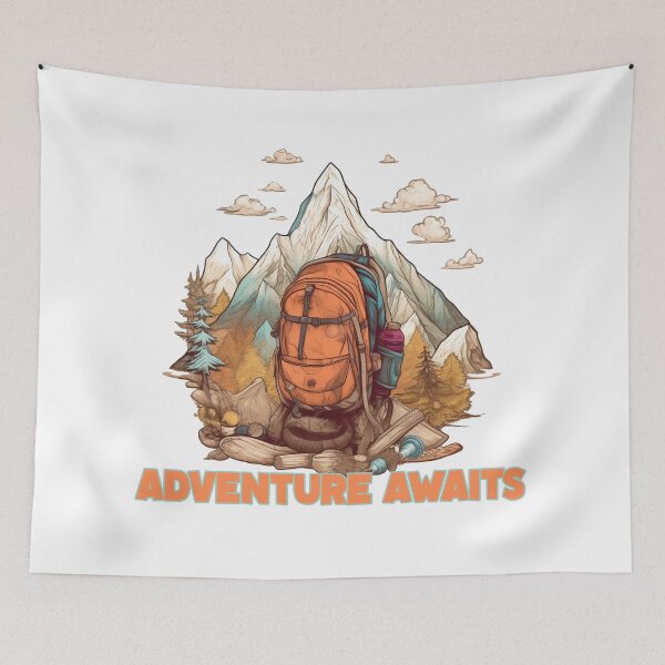 Item preview, Adventure Awaits Mountain Hiking Backpack Vintage Nature Illustration designed and sold by DesignArtist.ia.
