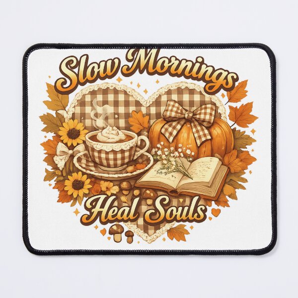 Item preview, Slow Mornings Heal Souls Coquette Fall Shirt, Gingham Autumn Aesthetic Tee, Cozy Pumpkin Coffee Graphic T-Shirt designed and sold by XxZainStylexX.