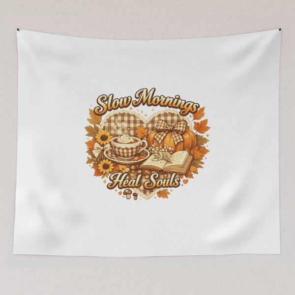 Item preview, Slow Mornings Heal Souls Coquette Fall Shirt, Gingham Autumn Aesthetic Tee, Cozy Pumpkin Coffee Graphic T-Shirt designed and sold by XxZainStylexX.