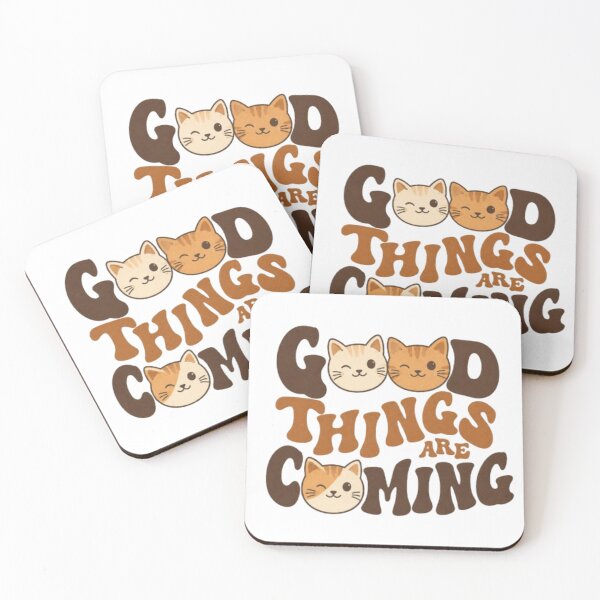 Item preview, Good Things Are Coming Cat T-Shirt – Retro Cute Cat Typography Graphic Tee designed and sold by IconicDesignsXd.