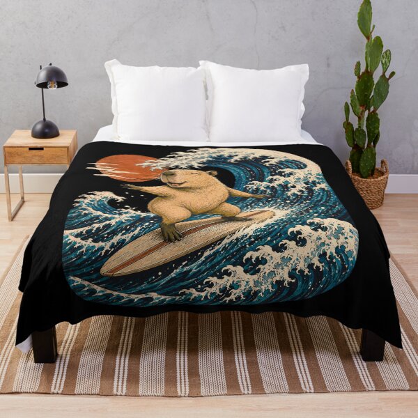 Item preview, Surfing Capybara Japanese Wave Sunset designed and sold by JesterKrewArt.