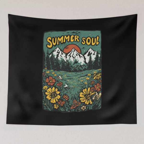 Item preview, Summer Soul Wildflower Mountain Vintage Block Print designed and sold by Blurbean.