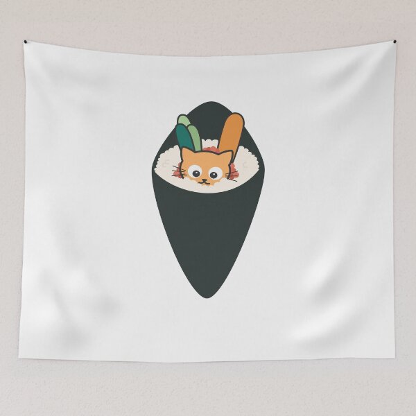 Item preview, Cute hand drawn cartoon temaki cat funny illustration designed and sold by Drawn by Alice.