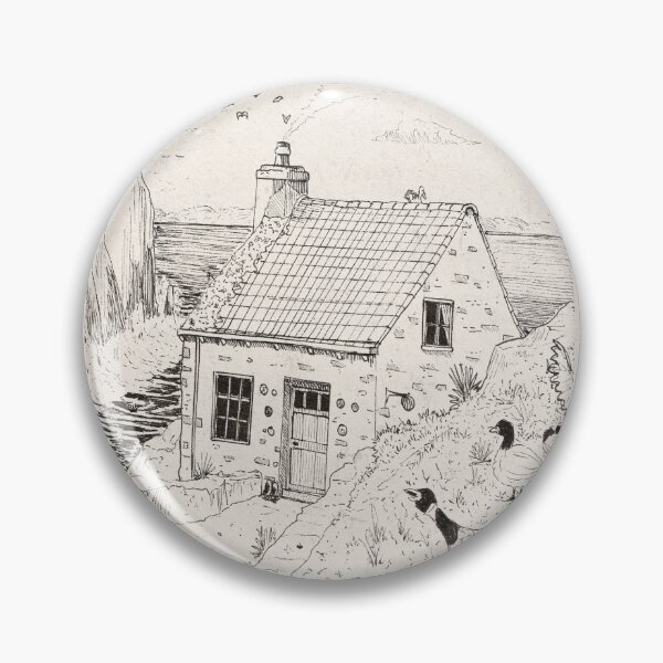 Item preview, Coastal Cottage with Geese Pen and Ink Drawing – Seaside House Illustration – Cottagecore Ocean Landscape Art designed and sold by Wall-Art-Sketch.