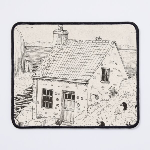 Item preview, Coastal Cottage with Geese Pen and Ink Drawing – Seaside House Illustration – Cottagecore Ocean Landscape Art designed and sold by Wall-Art-Sketch.