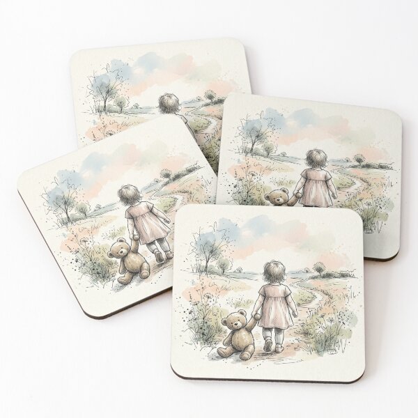 Item preview, Sweet Friendship - Little Girl Hugging Her Teddy Bear Sketch designed and sold by myforestfog.