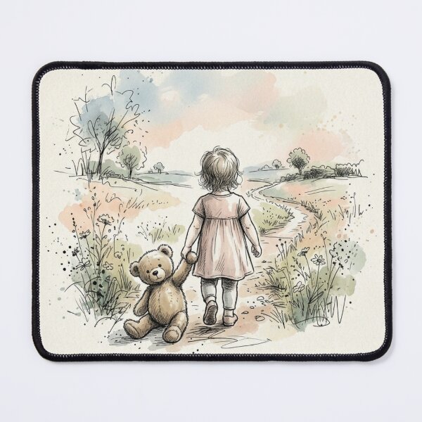 Item preview, Sweet Friendship - Little Girl Hugging Her Teddy Bear Sketch designed and sold by myforestfog.