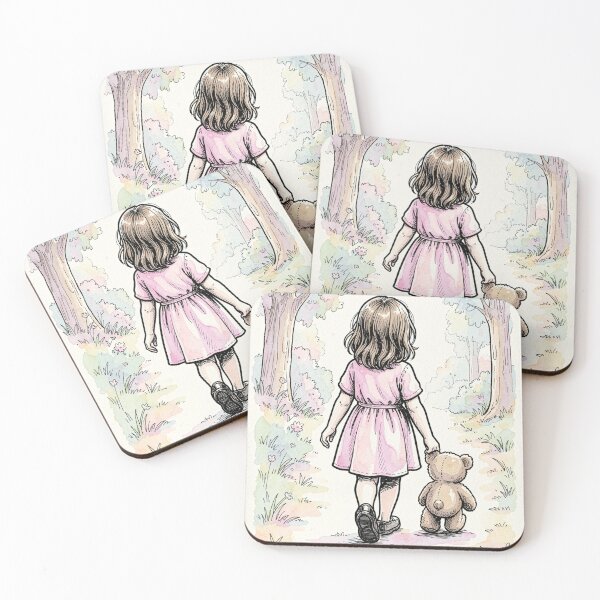 Item preview, Walking into the Fairytale - Little Girl and Teddy Bear in Watercolor Forest designed and sold by myforestfog.