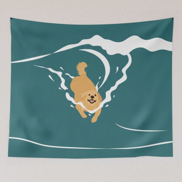 Item preview, Golden Retriever Surfing the Big Wave - Minimalist Art designed and sold by goldcov.