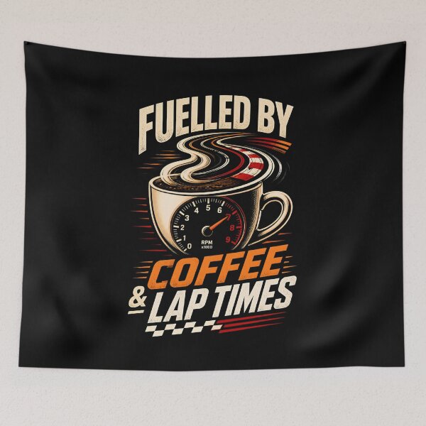 Item preview, Fueled by Coffee and Lap Times Sim Racing designed and sold by Fenay Designs.