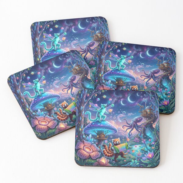 Item preview, Psychedelic Fantasy Forest with Magical Creatures – Dreamy Cosmic Illustration designed and sold by Sybille-Yates.