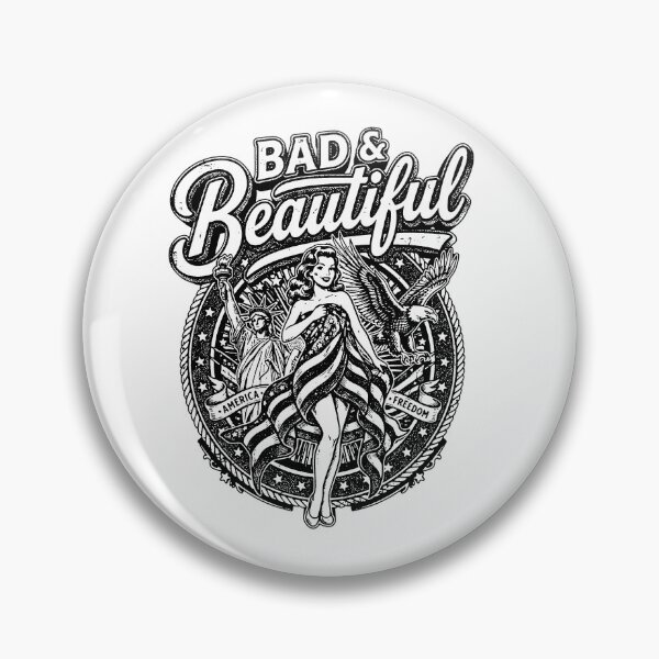 Item preview, Bad Beautiful Vintage Pin Up Woman American Flag Eagle Freedom black and white designed and sold by graphixpolash.