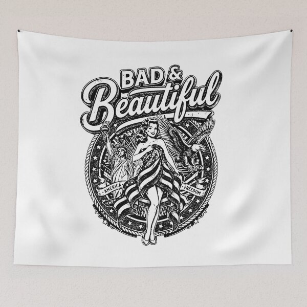 Item preview, Bad Beautiful Vintage Pin Up Woman American Flag Eagle Freedom black and white designed and sold by graphixpolash.