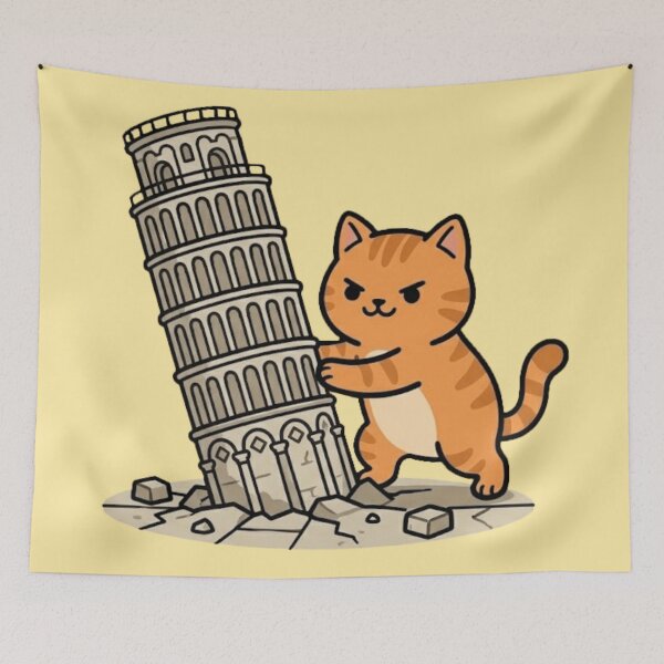 Item preview, Funny Orange Cat Pushing The Leaning Tower of Pisa designed and sold by MythoWorldddd.