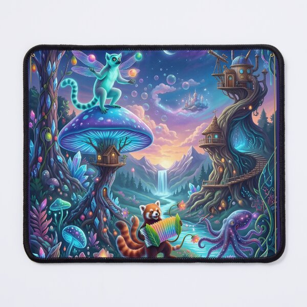 Item preview, Psychedelic Fantasy Forest with Magical Creatures – Dreamy Cosmic Illustration designed and sold by Sybille-Yates.