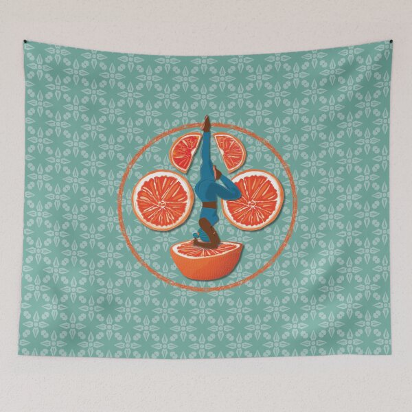 Item preview, The woman juicing a blood orange, aquamarine background designed and sold by WONDERPRINTVALLEY.
