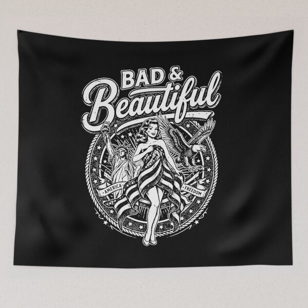 Item preview, Bad Beautiful Vintage Pin Up Woman American Flag Eagle Freedom black and white designed and sold by graphixpolash.