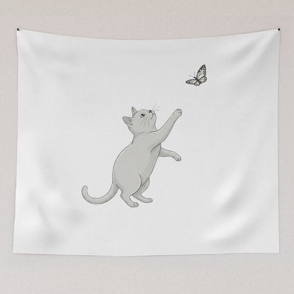 Item preview, Minimalist Cat Reaching for Butterfly Nature Art designed and sold by M.Store.