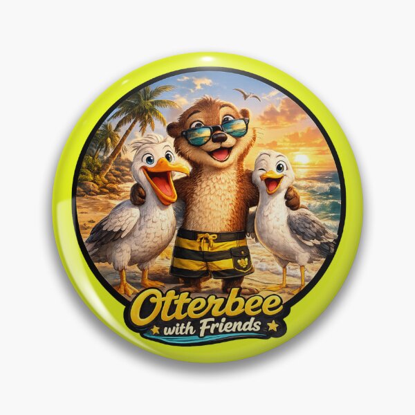 Item preview, Cute otter named Otterbee, hanging with his beach friends, Pelican and Seagull at the beach on summer vacation. designed and sold by shorethings.