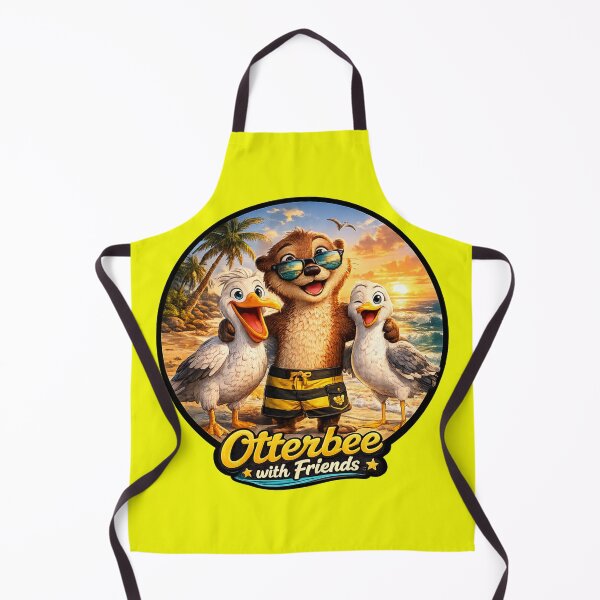 Item preview, Cute otter named Otterbee, hanging with his beach friends, Pelican and Seagull at the beach on summer vacation. designed and sold by shorethings.
