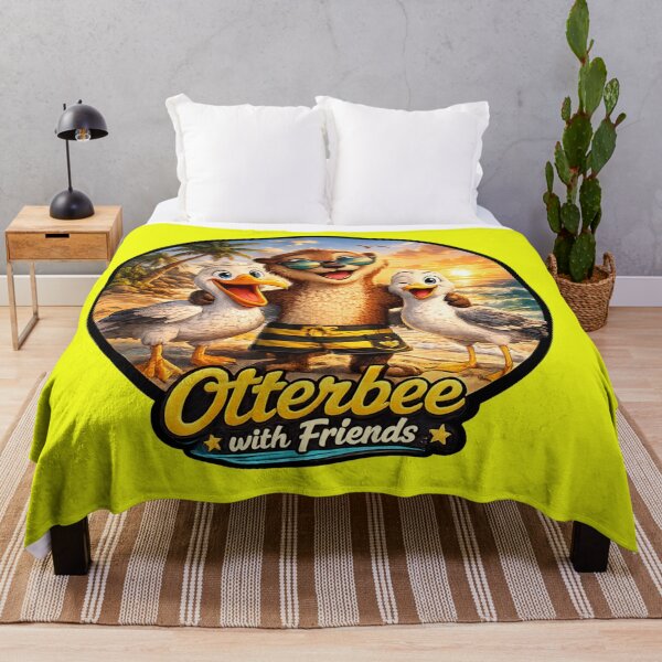 Item preview, Cute otter named Otterbee, hanging with his beach friends, Pelican and Seagull at the beach on summer vacation. designed and sold by shorethings.