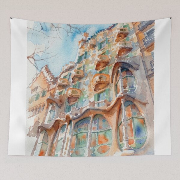 Item preview, Casa Batlló Barcelona Side View – Watercolor Cityscape designed and sold by caracatita75.