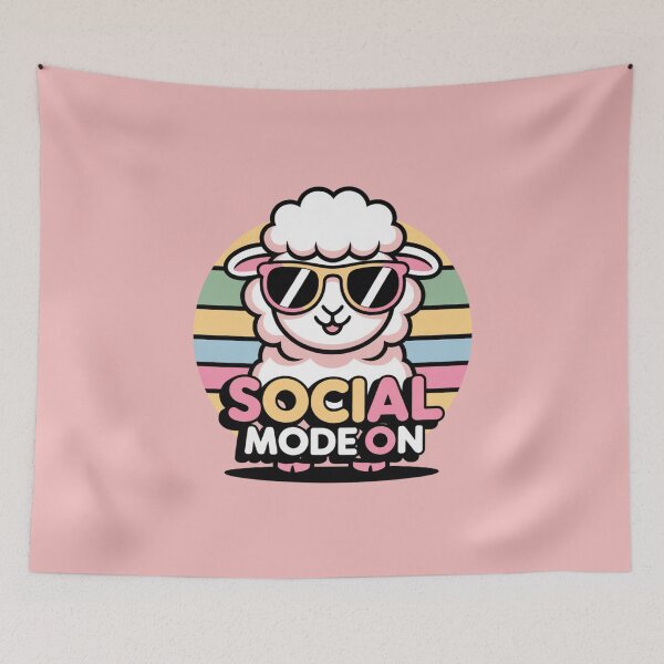Item preview, Funny Cool Sheep T-Shirt – Social Mode ON Retro Kawaii Eid Design designed and sold by ABLAT_CREATIONS.