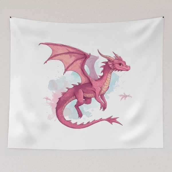 Item preview, Pink Fantasy Dragon with Watercolor Splash Illustration designed and sold by Karolina’s Cozy Creations.