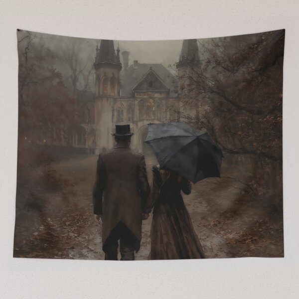 Item preview, Gothic Couple In Love Umbrella Victorian Mansion Art designed and sold by DarkHolyQueen.