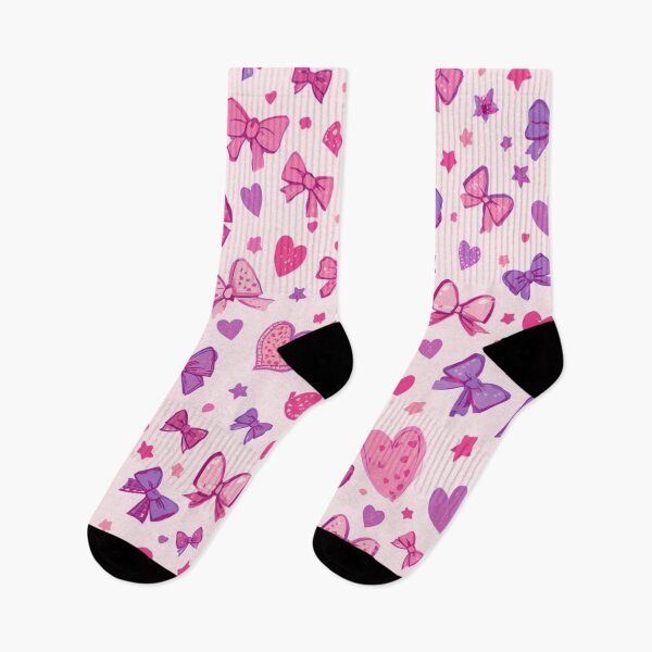 Item preview, Coquette Style Pink Purple Bow & Heart Pattern designed and sold by CDPrintsDesigns.