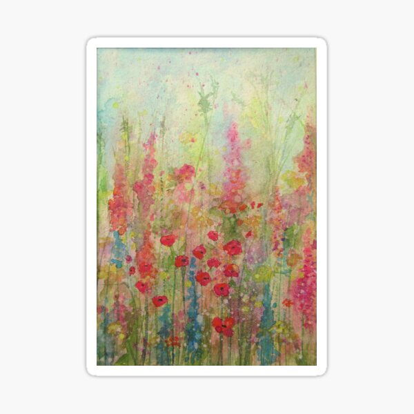 Poppy Meadow watercolour Painting Sticker