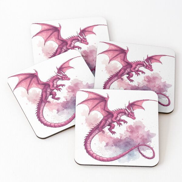 Item preview, Majestic Pink Dragon in Flight with Watercolor Fantasy Background designed and sold by Karolina’s Cozy Creations.