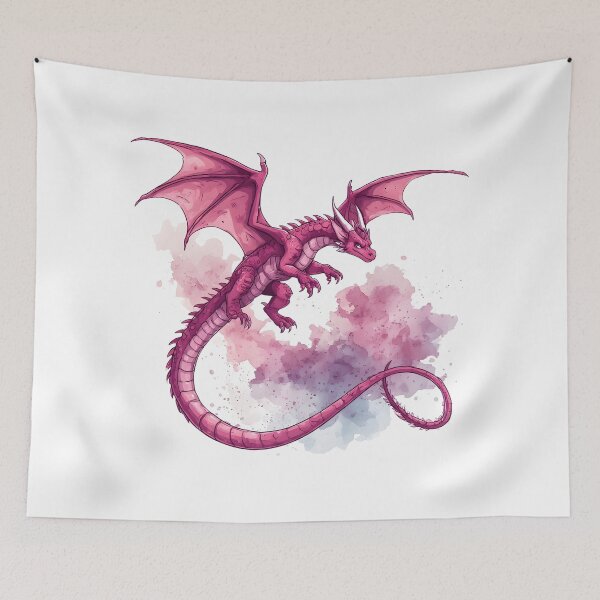 Item preview, Majestic Pink Dragon in Flight with Watercolor Fantasy Background designed and sold by Karolina’s Cozy Creations.