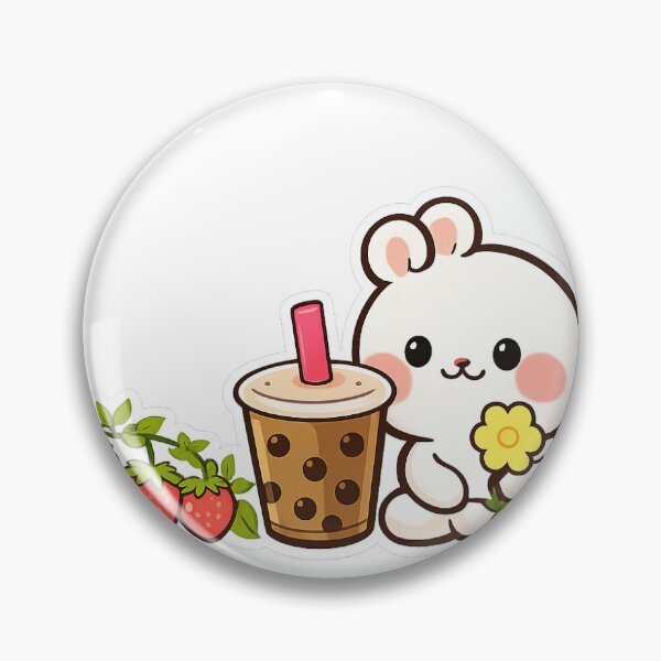 Item preview, Kawaii Bunny With Boba & Strawberries Sticker designed and sold by NeoShadowX.