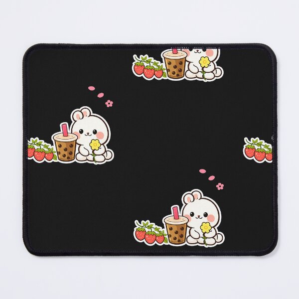 Item preview, Kawaii Bunny With Boba & Strawberries Sticker designed and sold by NeoShadowX.