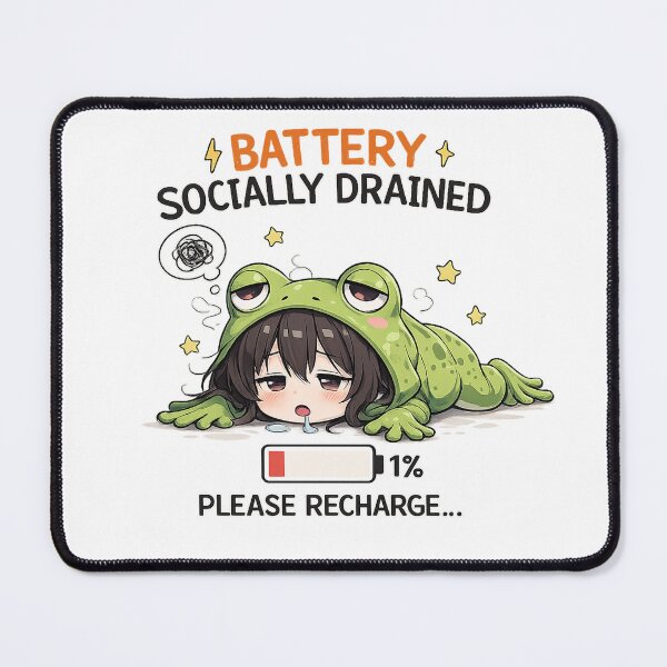 Item preview, Socially Drained Frog Anime – Battery 1% Funny Introvert Design designed and sold by YamiSociety.