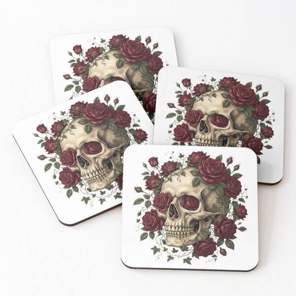 Item preview, Vintage Floral Skull and Red Roses - Gothic Anatomy Art designed and sold by Body Part Archive.