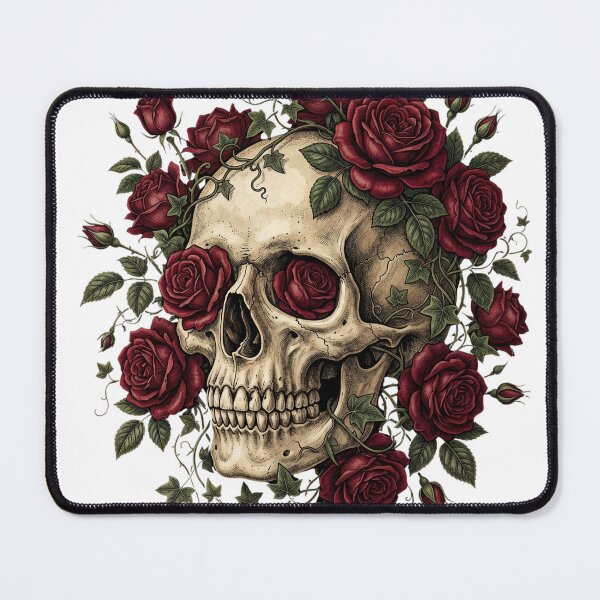 Item preview, Vintage Floral Skull and Red Roses - Gothic Anatomy Art designed and sold by Body Part Archive.