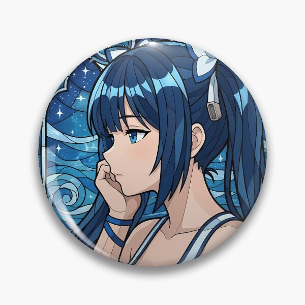 Artikelvorschau, Hestia DanMachi Nautisches blaues Buntglasporträt entworfen und verkauft von mildaclairmo.