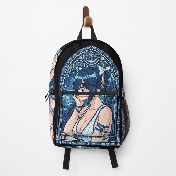 Item preview, Hestia DanMachi Nautical Blue Stained Glass Portrait designed and sold by mildaclairmo.