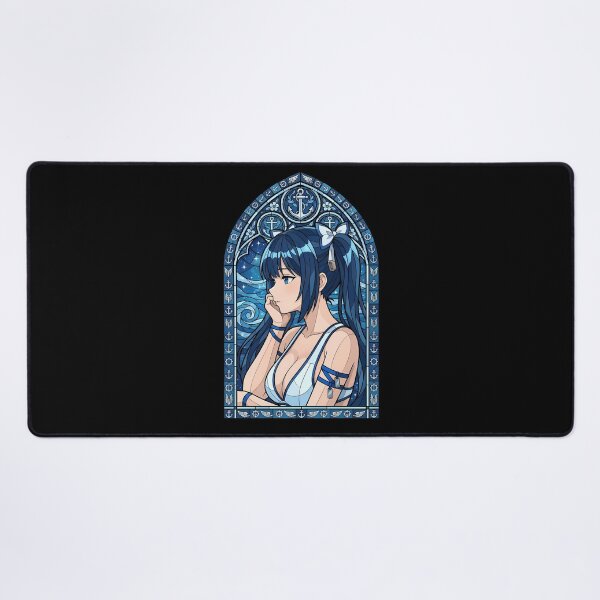 Item preview, Hestia DanMachi Nautical Blue Stained Glass Portrait designed and sold by mildaclairmo.