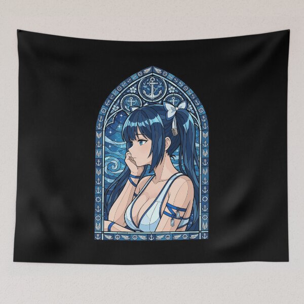 Item preview, Hestia DanMachi Nautical Blue Stained Glass Portrait designed and sold by mildaclairmo.