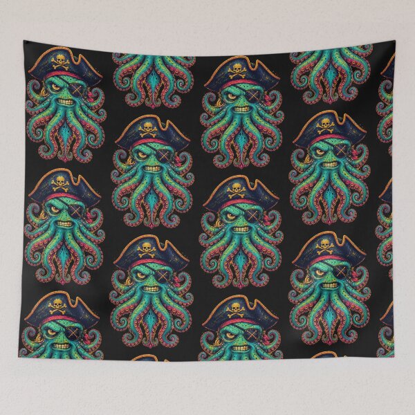 Item preview, Pirate Octopus Captain — Kraken Skull Tattoo Art designed and sold by Motel Mirage.