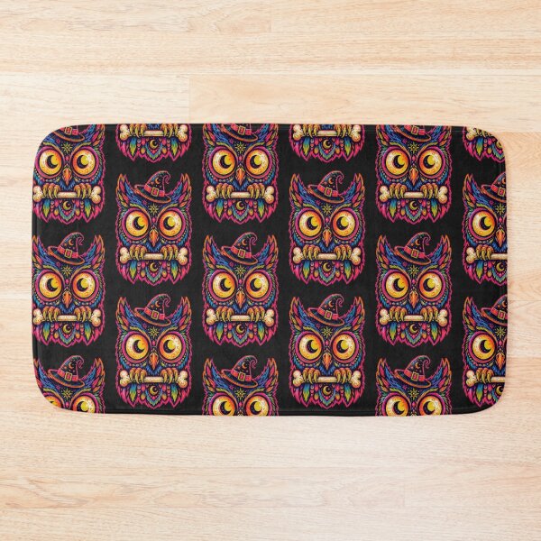 Item preview, Neon owl with witch hat and bone - Neon Totem Mask Screen Print designed and sold by Motel Mirage.