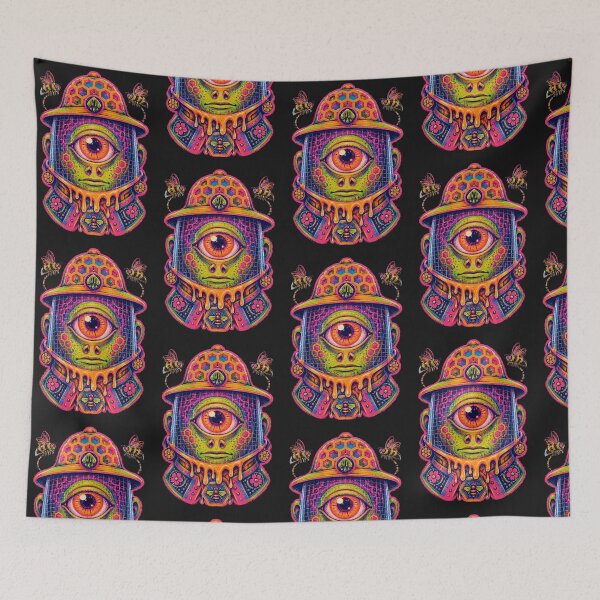 Item preview, Surreal beekeeper cyclops - Neon Screen Print Art designed and sold by Motel Mirage.