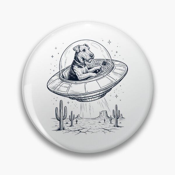 Item preview, Vintage Airedale Terrier Riding UFO Dog Mom Dad Lover designed and sold by DoodleTortle.