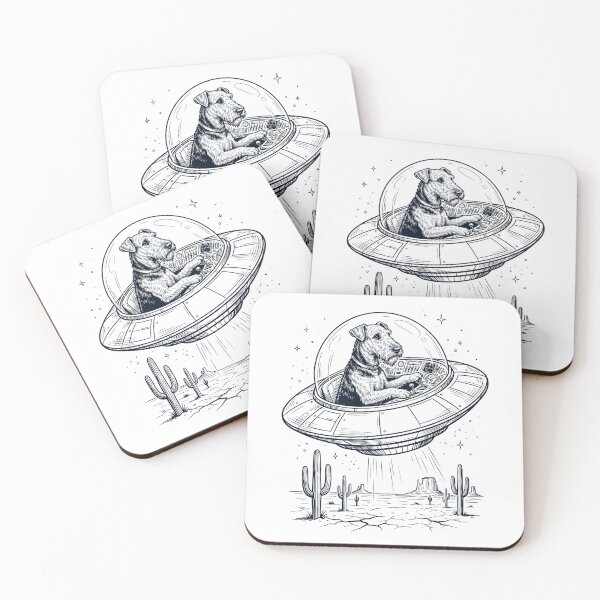 Item preview, Vintage Airedale Terrier Riding UFO Dog Mom Dad Lover designed and sold by DoodleTortle.
