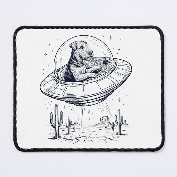 Item preview, Vintage Airedale Terrier Riding UFO Dog Mom Dad Lover designed and sold by DoodleTortle.