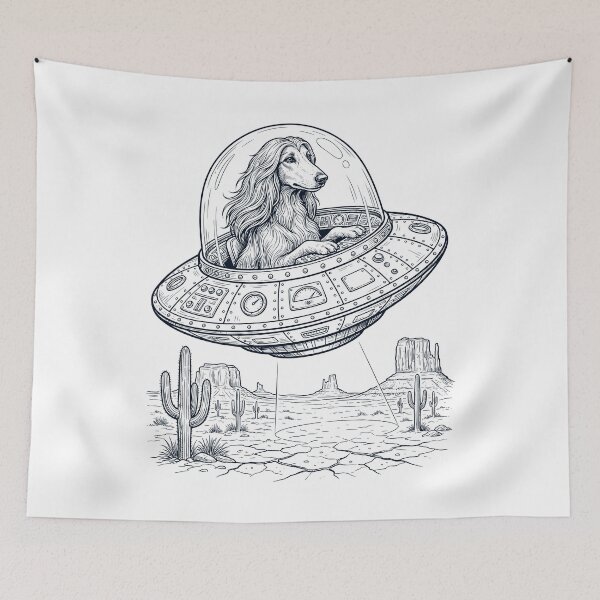 Item preview, Vintage Afghan Hound Riding UFO Dog Mom Dad Lover designed and sold by DoodleTortle.