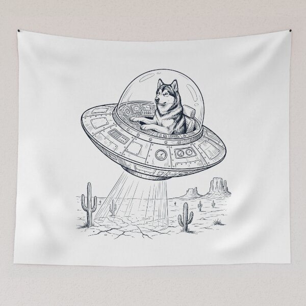 Item preview, Vintage Alaskan Malamute Riding UFO Dog Mom Dad Lover designed and sold by DoodleTortle.